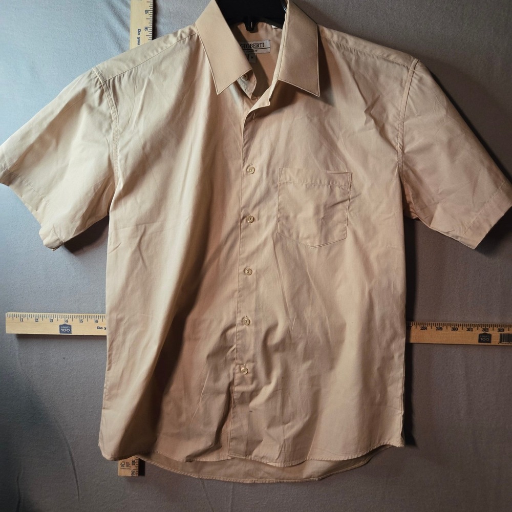 Gioberti Mens Short Sleeve Button Down Shirt Tan Khaki Classic Fit Medium DS-95S